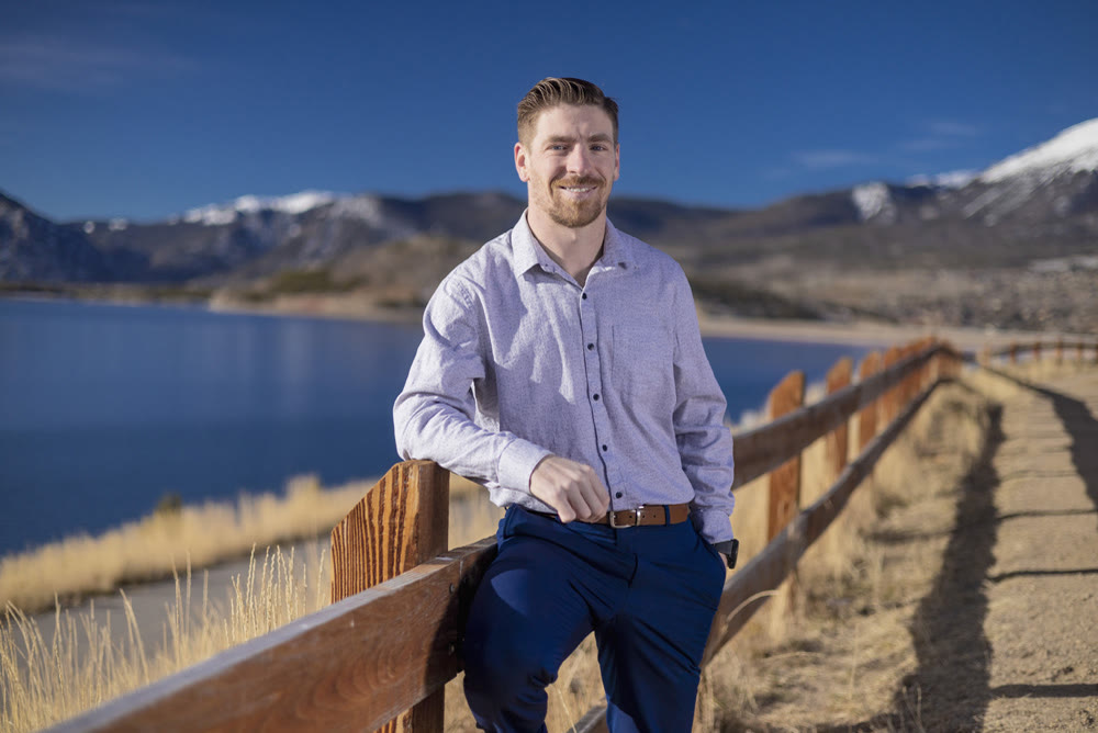 Business headshot by a mountain lake — Evergreen, Colorado